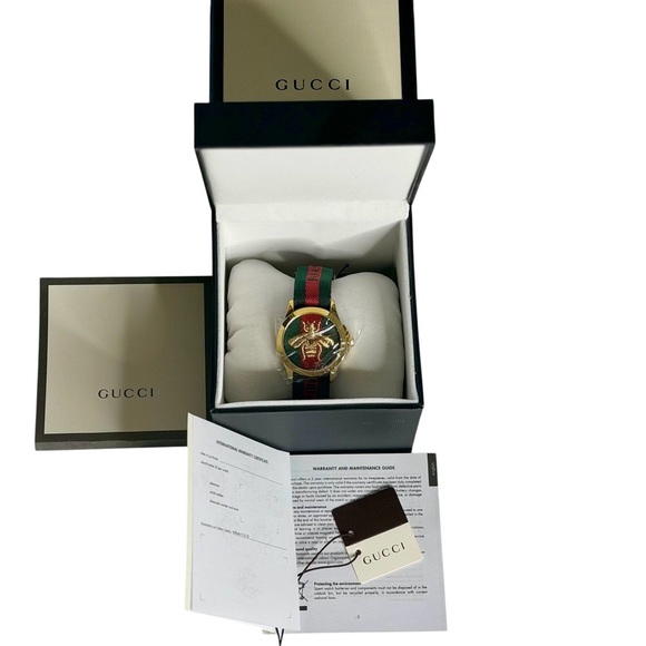 Gucci G-Timeless Gold Tone Nylon Watch 38mm Unisex - Picture 2 of 12